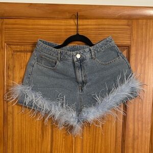 Denim Shorts with Feathers Size Small